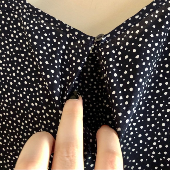 Banana Republic Petite Navy Blue and White Polka Dot Short Sleeve Blouse - Picture 6 of 8